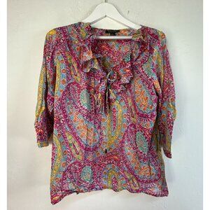 Lauren Ralph Lauren Womens Paisley 3/4 Sleeve Ruffle Blouse Top 1X Pink NWOT
